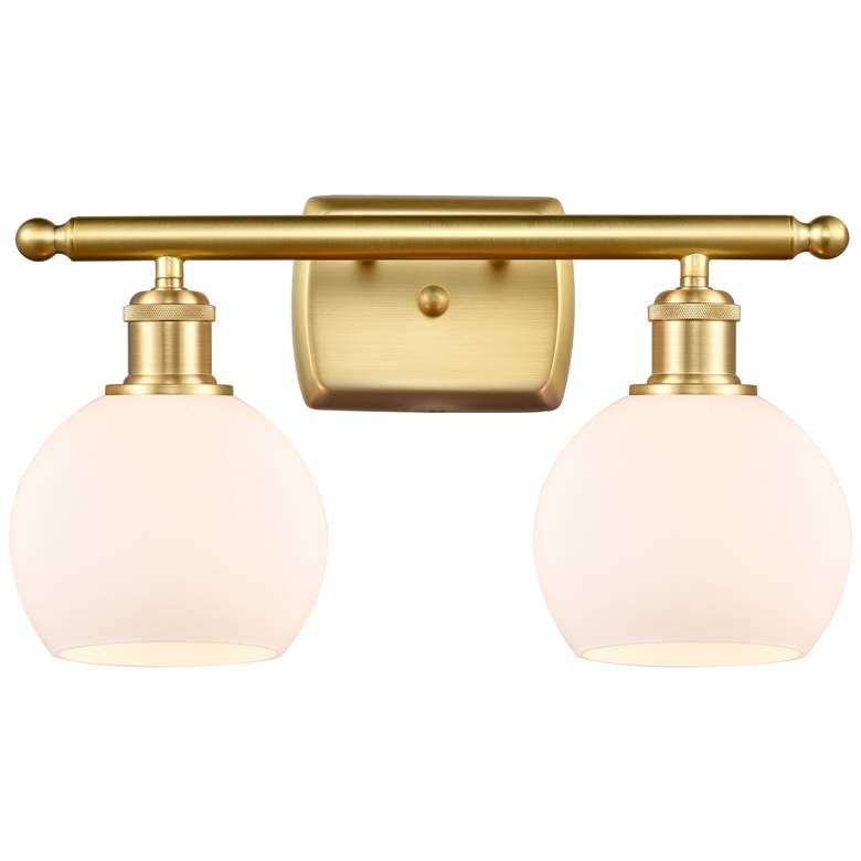 Image 1 Athens 2 Light 16" Bath Light - Satin Gold - Matte White Shade