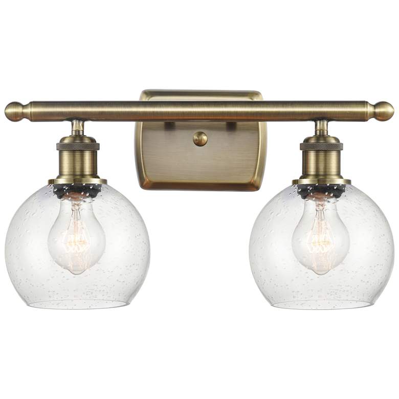 Image 1 Athens 2 Light 16" LED Bath Light - Antique Brass - Seedy Shade