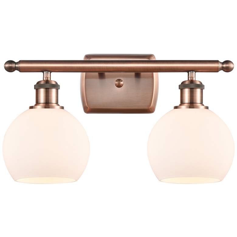Image 1 Athens 2 Light 16" LED Bath Light - Antique Copper - Matte White Shade
