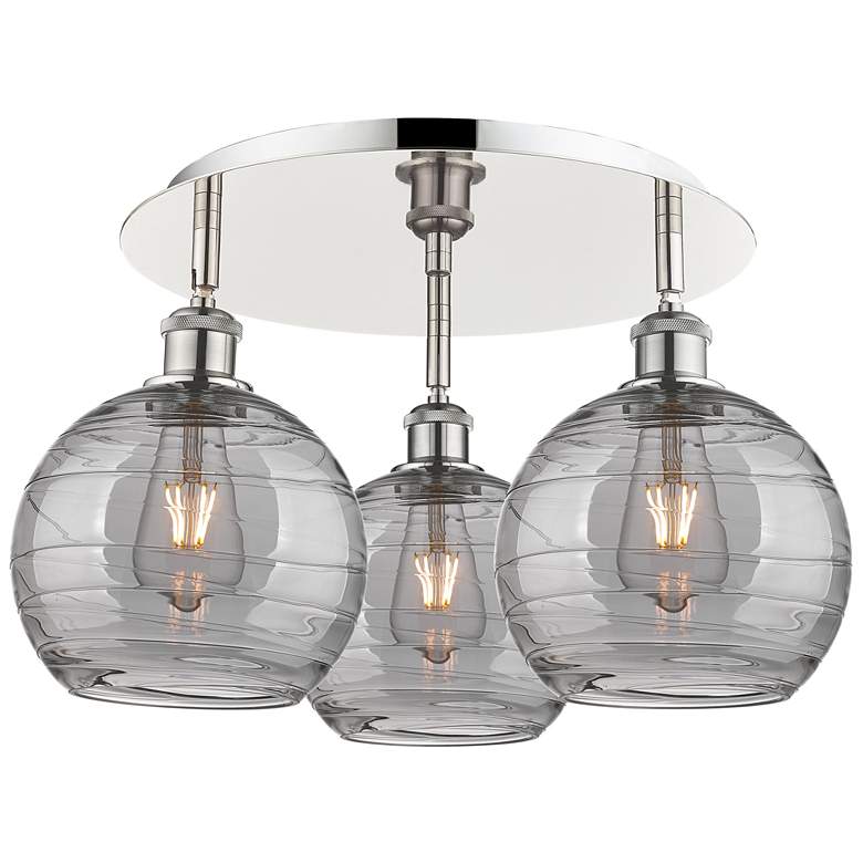 Image 1 Athens 20"W 3-Light Polished Nickel Flush Mount w/ Smoke Swirl Shade