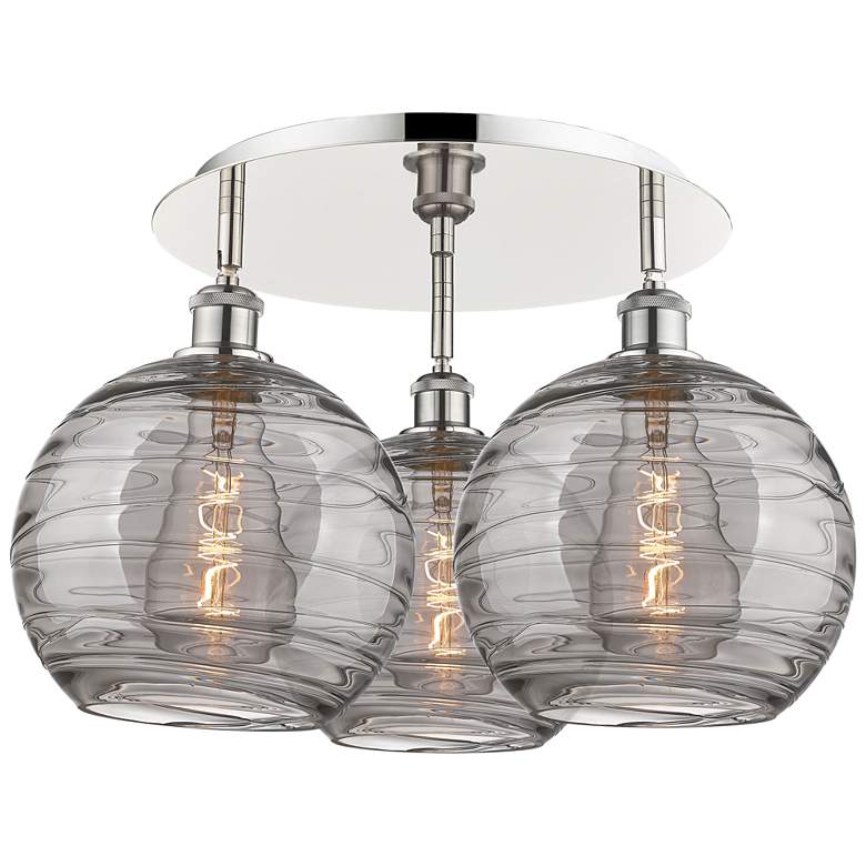 Image 1 Athens 22"W 3-Light Polished Nickel Flush Mount w/ Smoke Swirl Shade