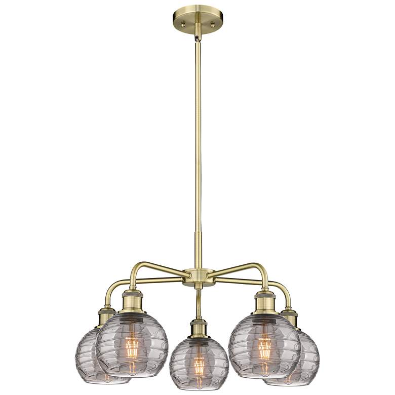 Image 1 Athens 23.88"W 5-Light Antique Brass Stem Chandelier w/ Smoke Swirl Sh