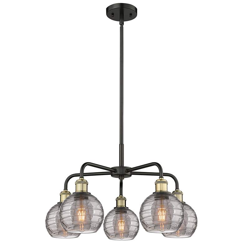 Image 1 Athens 23.88"W 5-Light Black Brass Stem Chandelier w/ Smoke Swirl Shad