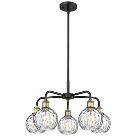 Image1 of Athens 23.88"W 5 Light Black Brass Stem Chandelier w/ Water Glass Shad
