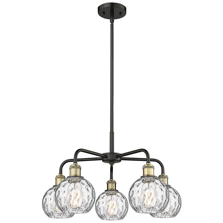 Image 1 Athens 23.88"W 5 Light Black Brass Stem Chandelier w/ Water Glass Shad