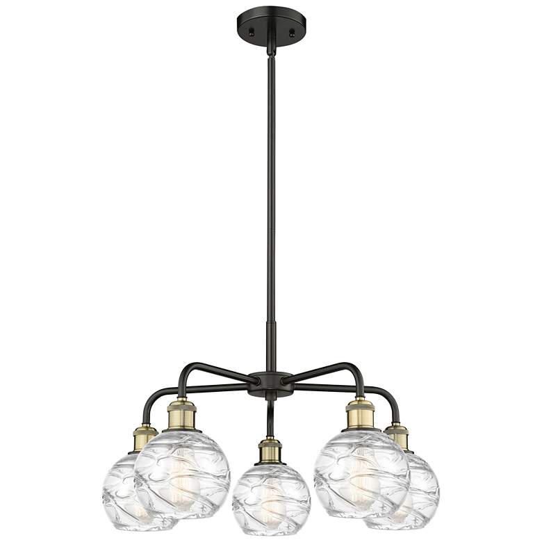 Image 1 Athens 23.88"W 5 Light Black Brass Stem Hung Chandelier w/ Deco Swirl