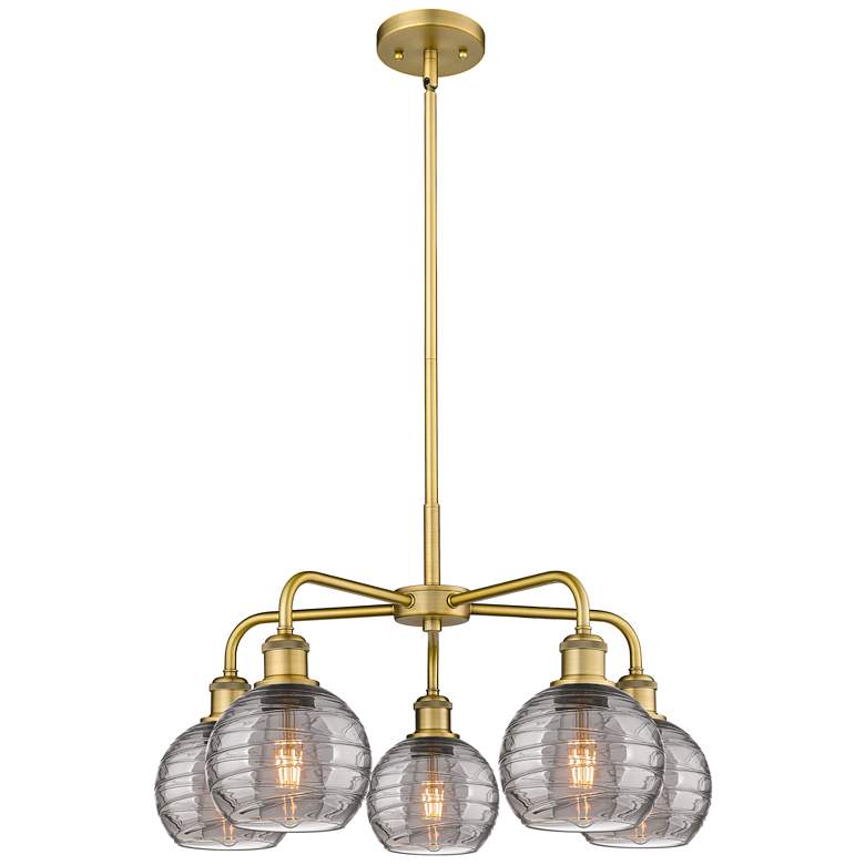 Image 1 Athens 23.88"W 5-Light Brushed Brass Stem Chandelier w/ Smoke Swirl Sh