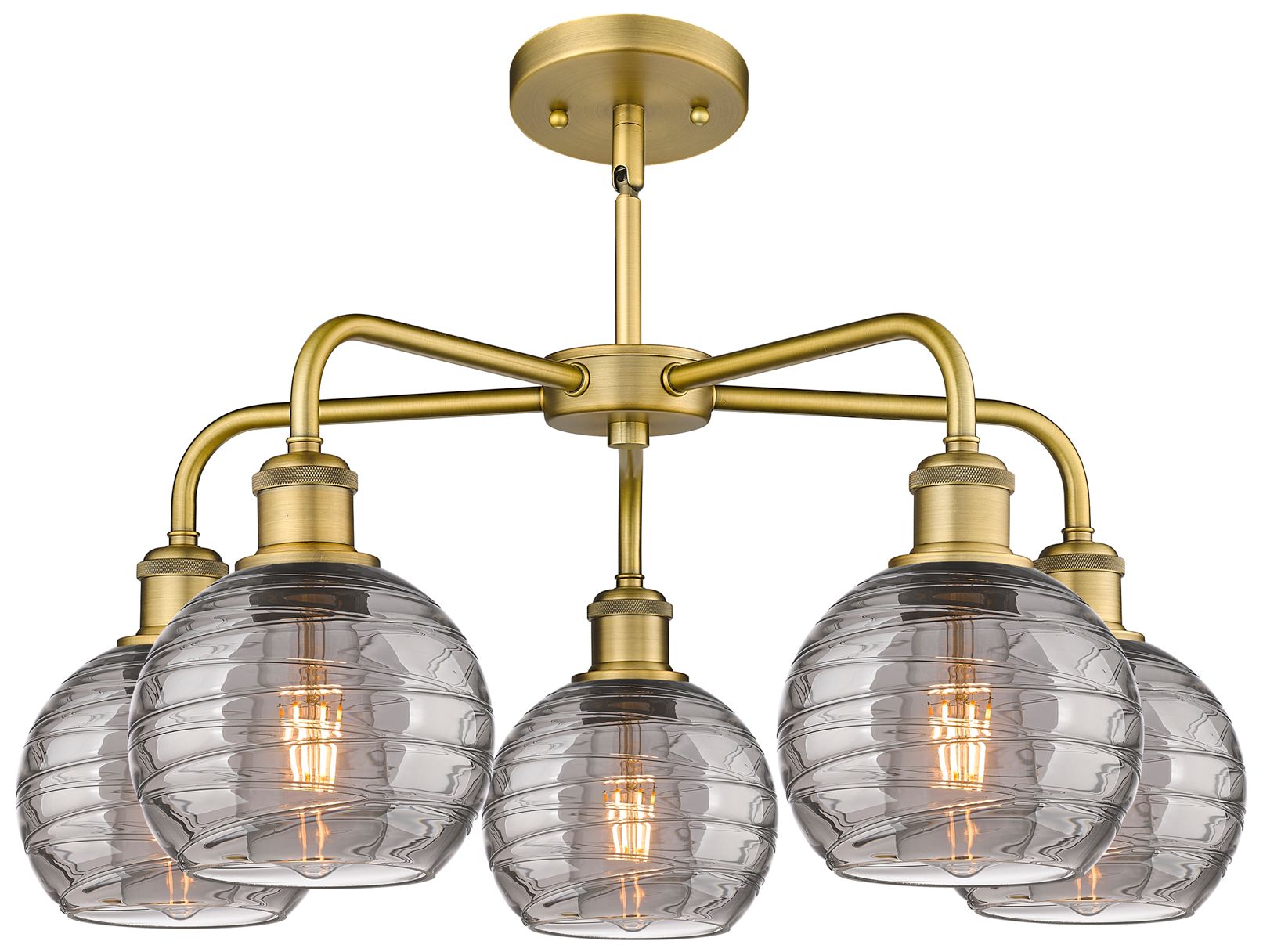 Image 2 Athens 23.88"W 5-Light Brushed Brass Stem Chandelier w/ Smoke Swirl Sh more views