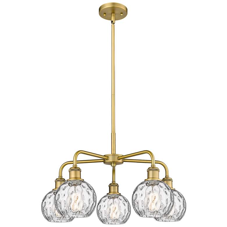 Image 1 Athens 23.88"W 5 Light Brushed Brass Stem Chandelier w/ Water Glass Sh
