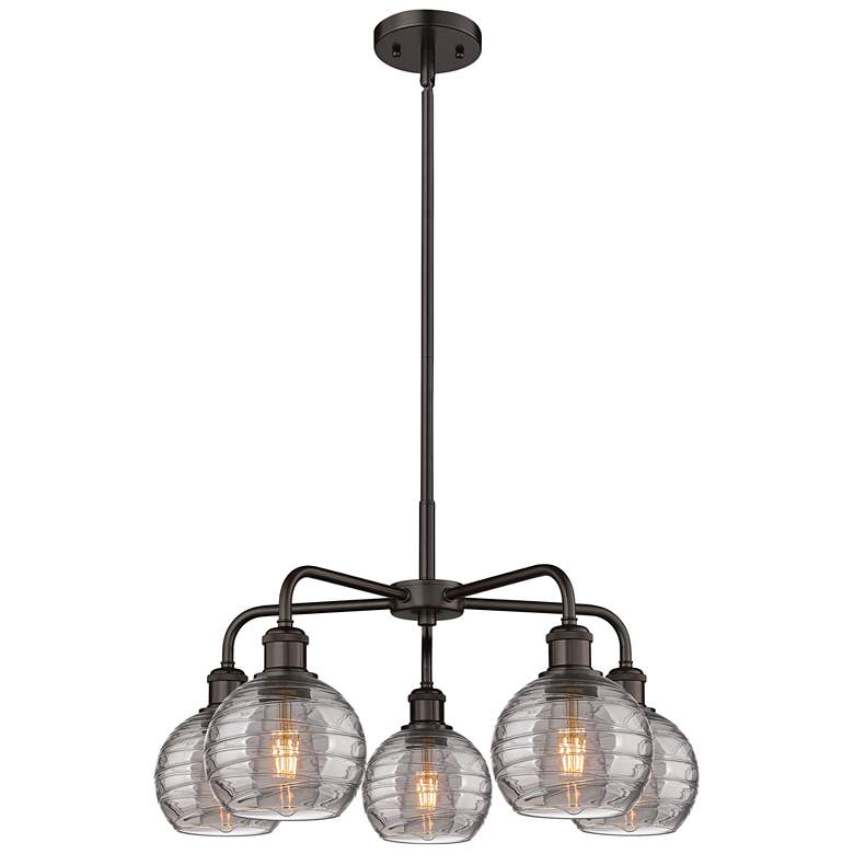 Image 1 Athens 23.88"W 5-Light Oiled Bronze Stem Chandelier w/ Smoke Swirl Sha