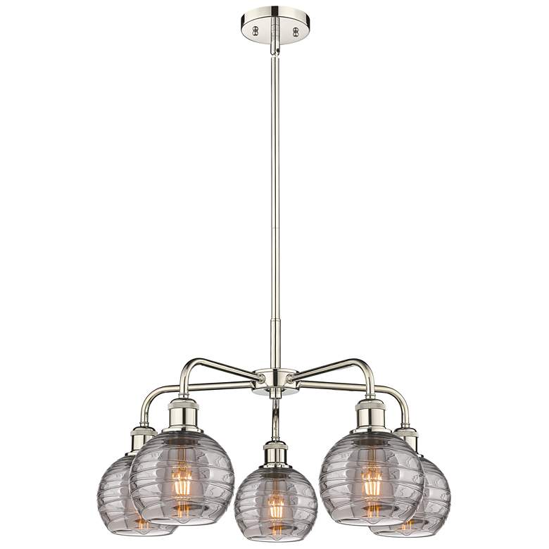 Image 1 Athens 23.88"W 5-Light Polished Nickel Stem Chandelier w/ Smoke Swirl