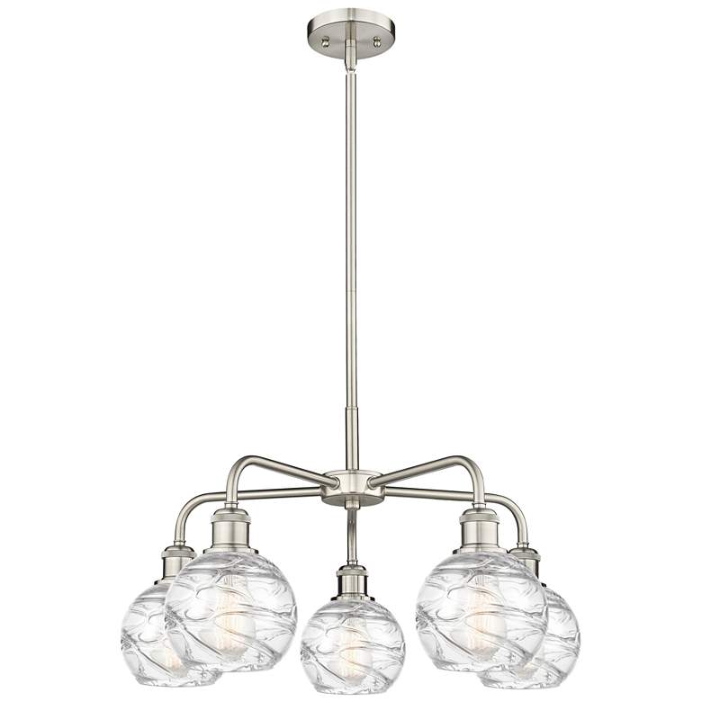 Image 1 Athens 23.88"W 5 Light Satin Nickel Stem Chandelier w/ Deco Swirl Shad