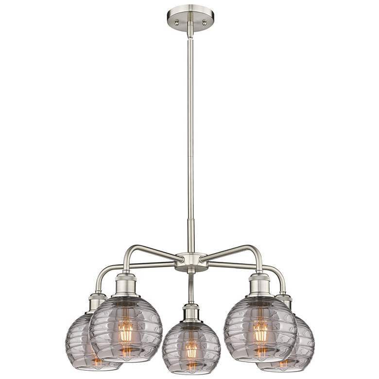 Image 1 Athens 23.88"W 5-Light Satin Nickel Stem Chandelier w/ Smoke Swirl Sha