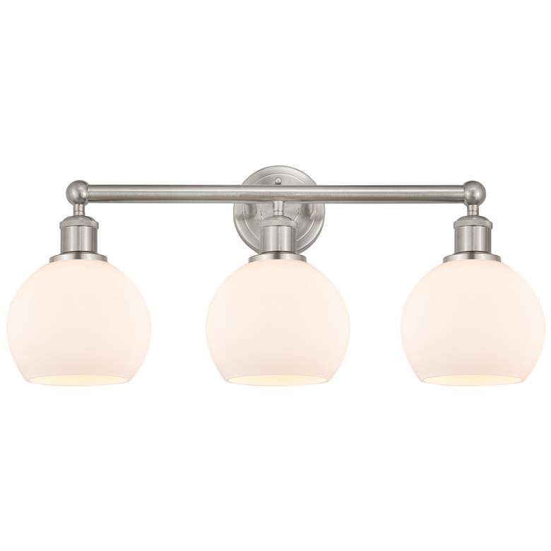 Image 1 Athens 24" 3-Light Brushed Satin Nickel Bath Light w/ Matte White Shad