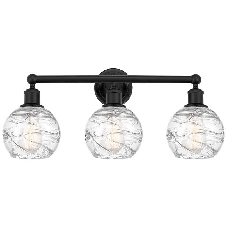 Image 1 Athens 24" 3-Light Matte Black Bath Light w/ Clear Deco Swirl Shade