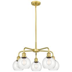 Athens 24&quot; Wide 5 Light Satin Gold Stem Hung Chandelier With Clear Sha