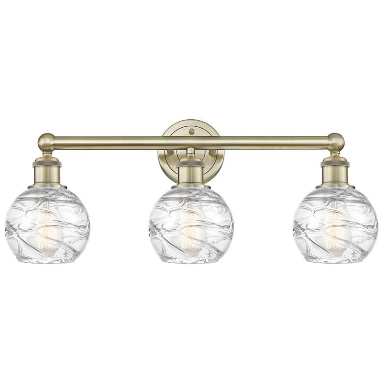 Image 1 Athens 24"W 3 Light Antique Brass Bath Light With Clear Deco Swirl Sha