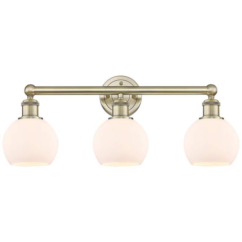 Image 1 Athens 24"W 3 Light Antique Brass Bath Vanity Light With Matte White S