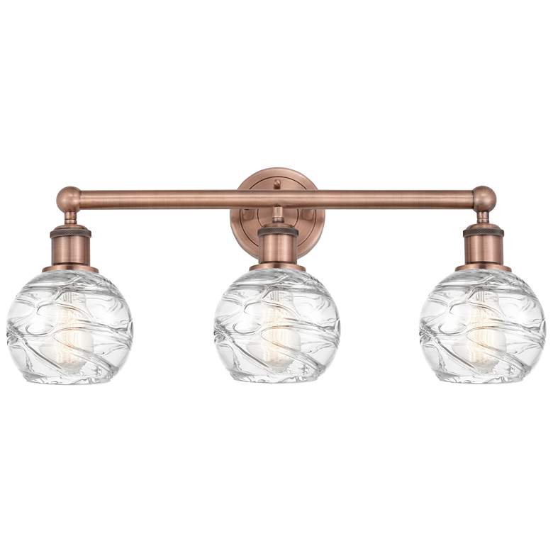 Image 1 Athens 24 inchW 3 Light Antique Copper Bath Light With Clear Deco Swirl Sh