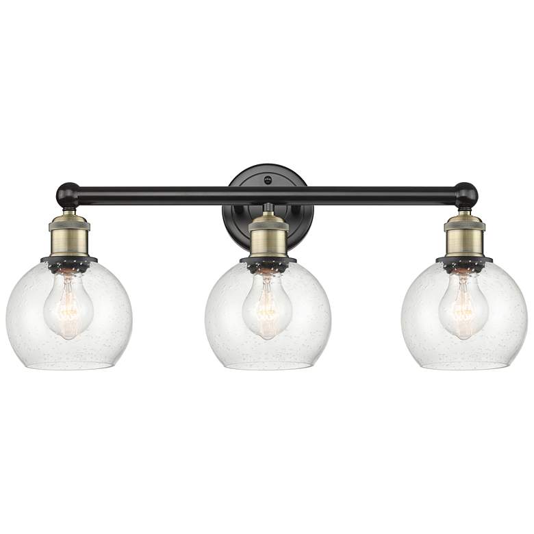 Image 1 Athens 24"W 3 Light Black Antique Brass Bath Vanity Light With Seedy S