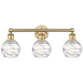 Image1 of Athens 24"W 3 Light Brushed Brass Bath Light With Clear Deco Swirl Sha