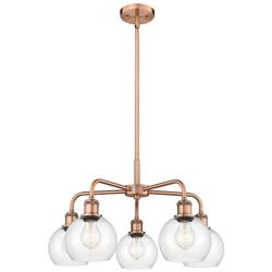 Athens 24&quot;W 5 Light Antique Copper Stem Hung Chandelier With Clear Sha