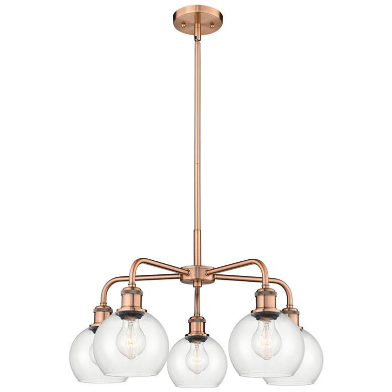 Image 1 Athens 24"W 5 Light Antique Copper Stem Hung Chandelier With Clear Sha
