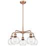 Athens 24"W 5 Light Antique Copper Stem Hung Chandelier With Clear Sha