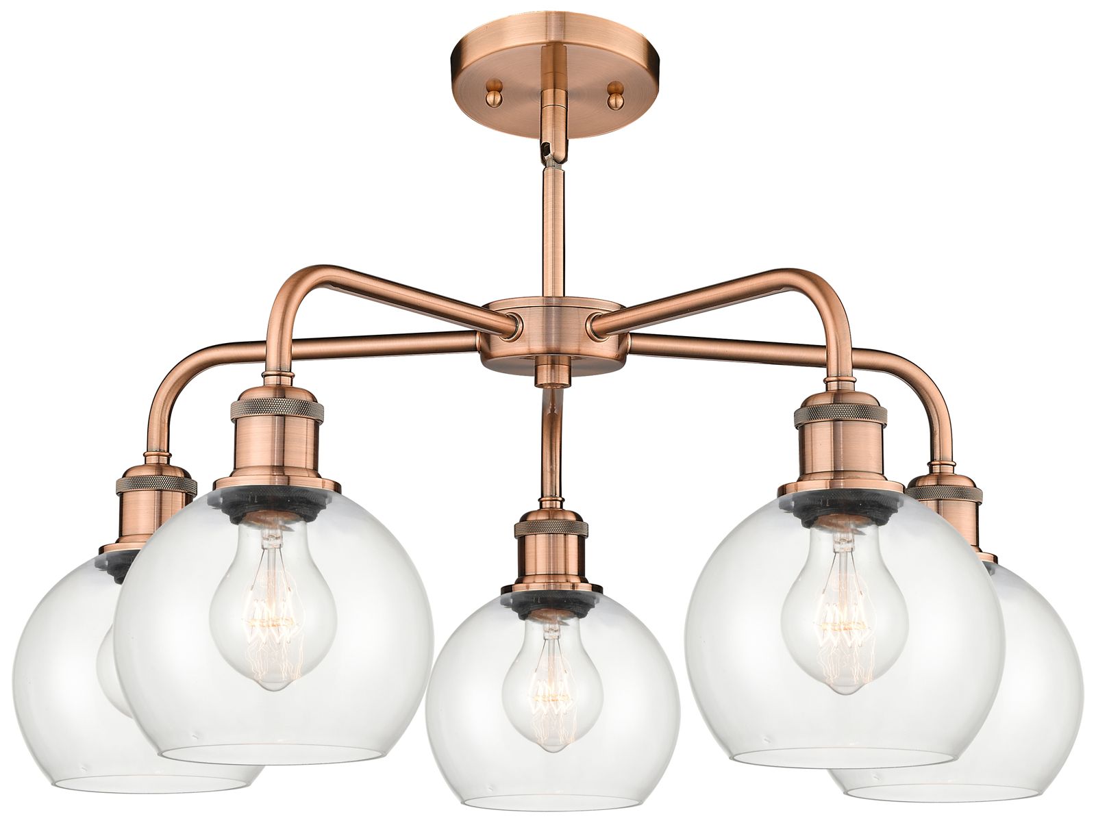Image 2 Athens 24"W 5 Light Antique Copper Stem Hung Chandelier With Clear Sha more views