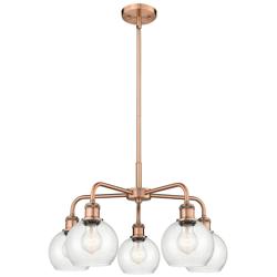 Athens 24&quot;W 5 Light Antique Copper Stem Hung Chandelier With Seedy Sha