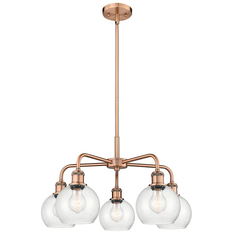 Image 1 Athens 24"W 5 Light Antique Copper Stem Hung Chandelier With Seedy Sha