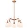 Athens 24"W 5 Light Antique Copper Stem Hung Chandelier With White Sha