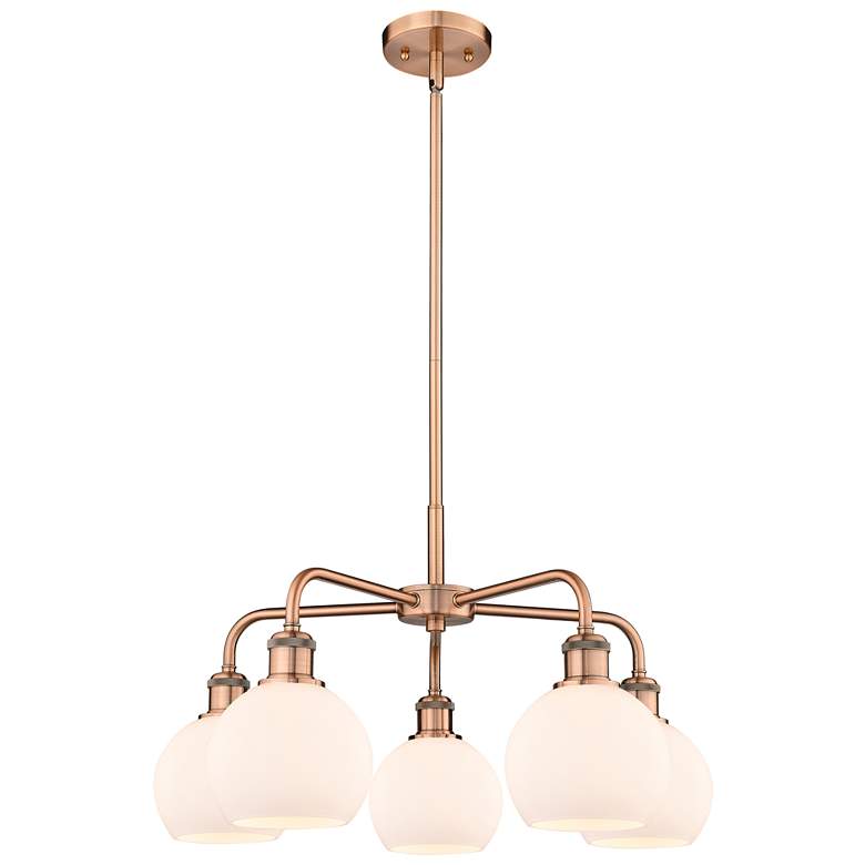 Image 1 Athens 24 inchW 5 Light Antique Copper Stem Hung Chandelier With White Sha