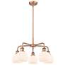 Athens 24"W 5 Light Antique Copper Stem Hung Chandelier With White Sha