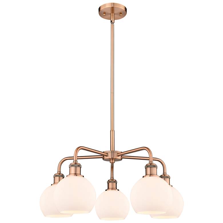 Image 1 Athens 24"W 5 Light Antique Copper Stem Hung Chandelier With White Sha