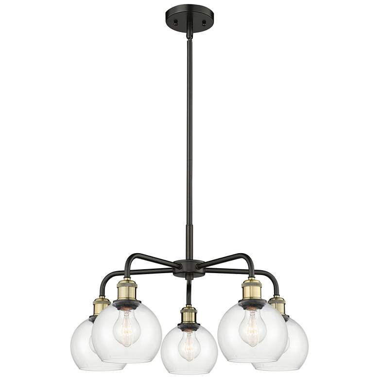 Image 1 Athens 24"W 5 Light Black Brass Stem Hung Chandelier With Clear Shade