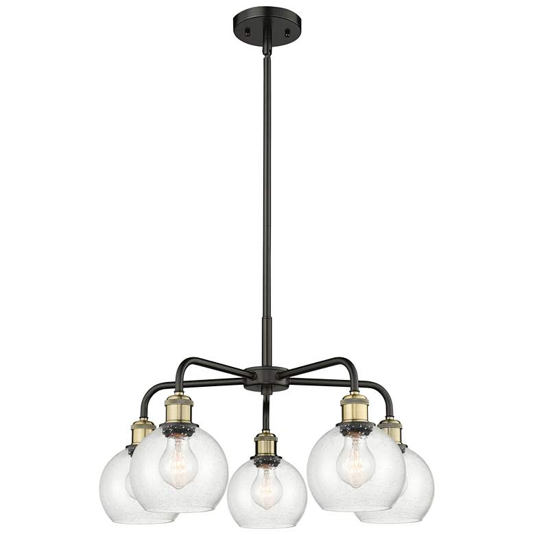Image 1 Athens 24"W 5 Light Black Brass Stem Hung Chandelier With Seedy Shade