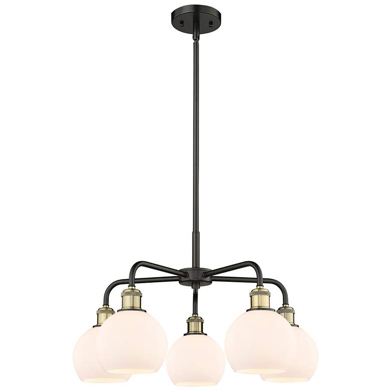 Image 1 Athens 24"W 5 Light Black Brass Stem Hung Chandelier With White Shade