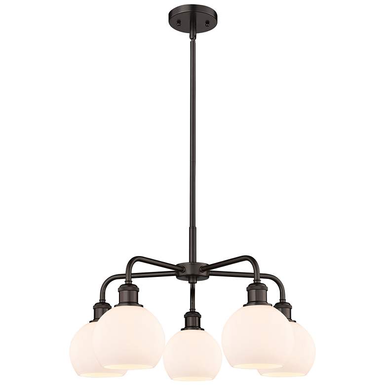 Image 1 Athens 24"W 5 Light Oil Rubbed Bronze Stem Hung Chandelier With White 