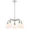 Athens 24"W 5 Light Polished Chrome Stem Hung Chandelier With White Sh