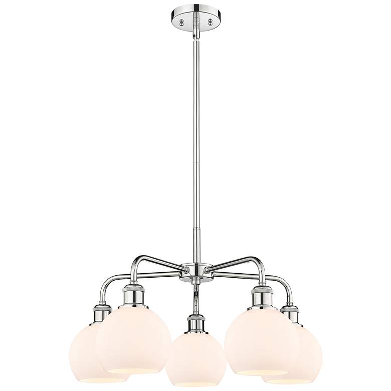 Image 1 Athens 24"W 5 Light Polished Chrome Stem Hung Chandelier With White Sh