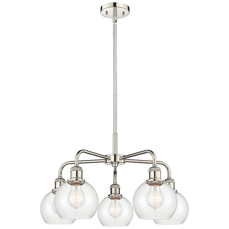 Image 1 Athens 24"W 5 Light Polished Nickel Stem Hung Chandelier With Clear Sh