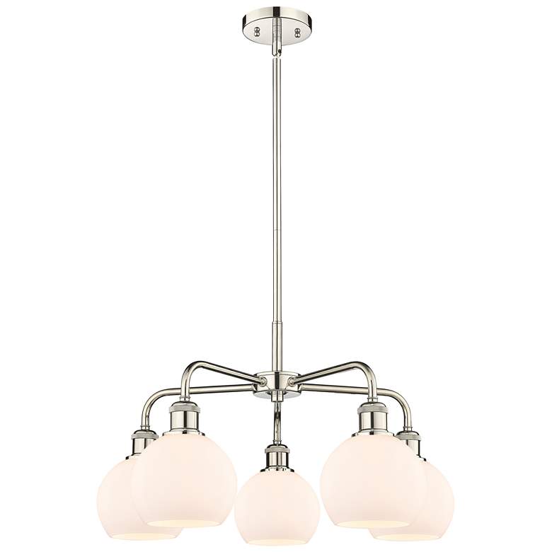 Image 1 Athens 24"W 5 Light Polished Nickel Stem Hung Chandelier With White Sh