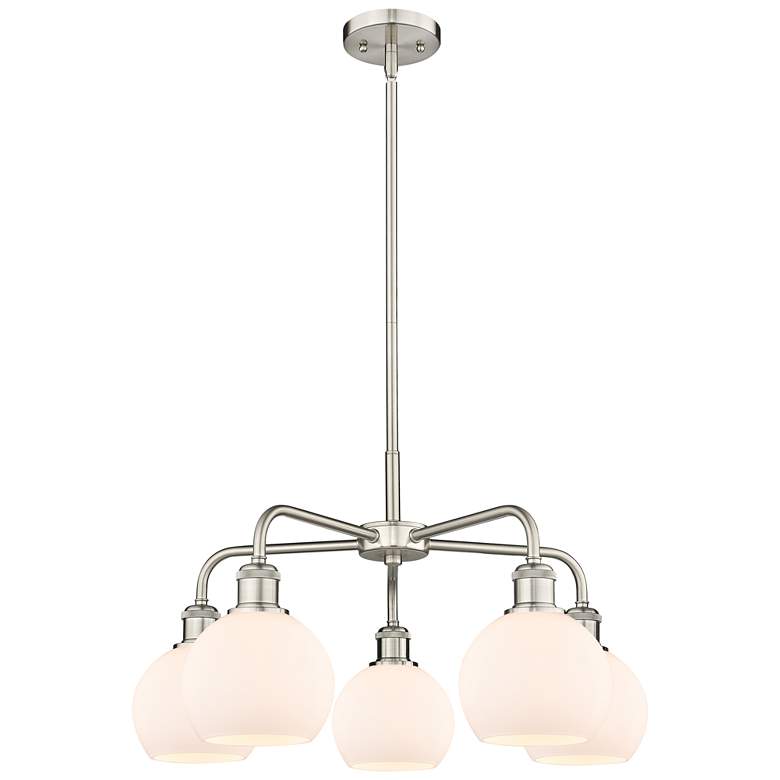Image 1 Athens 24"W 5 Light Satin Nickel Stem Hung Chandelier With White Shade