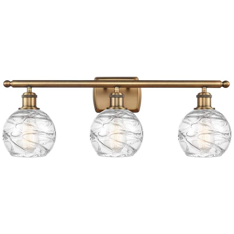 Image 1 Athens 26" 3-Light Brushed Brass Bath Light w/ Clear Deco Swirl Shade