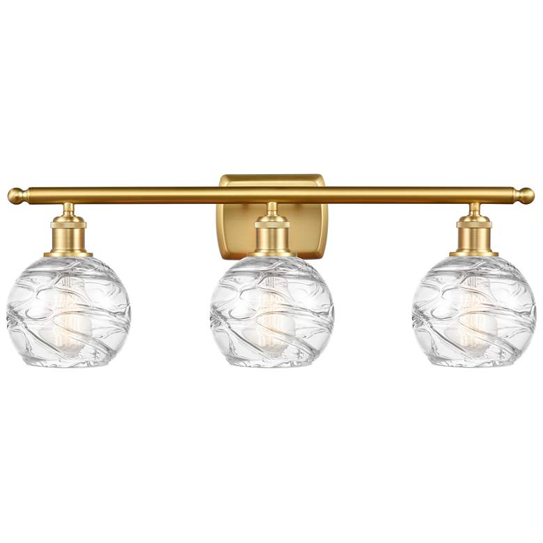 Image 1 Athens 26" 3-Light Satin Gold Bath Light w/ Clear Deco Swirl Shade