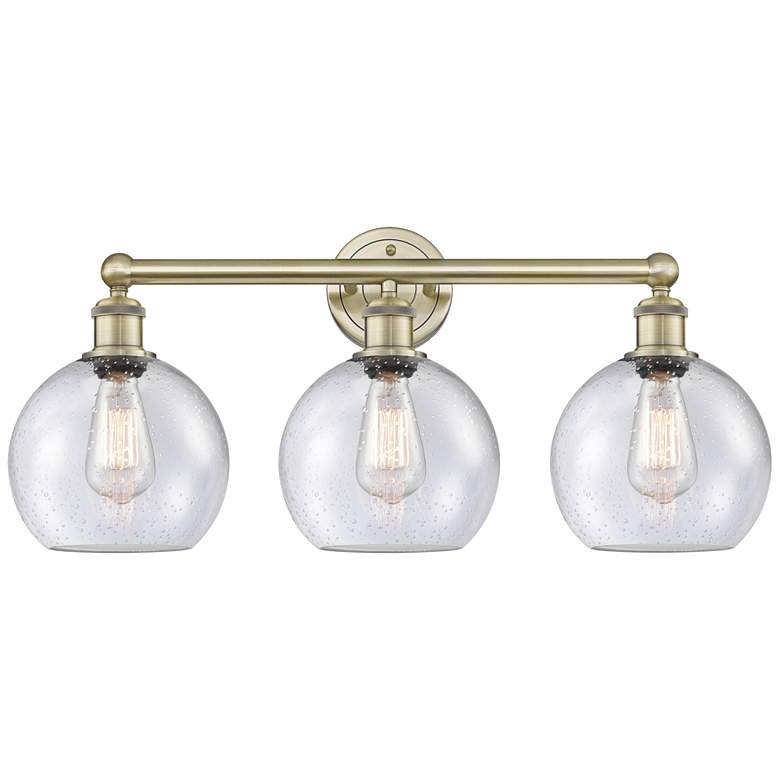 Image 1 Athens 26" Wide 3 Light Antique Brass Bath Vanity Light With Seedy Sha