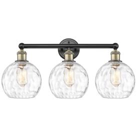 Athens 26" Wide 3 Light Black Brass Bath Vanity Light w/ Water Glass S Athens 26" Wide 3 Light Black Brass Bath Vanity Light w/ Water Glass S