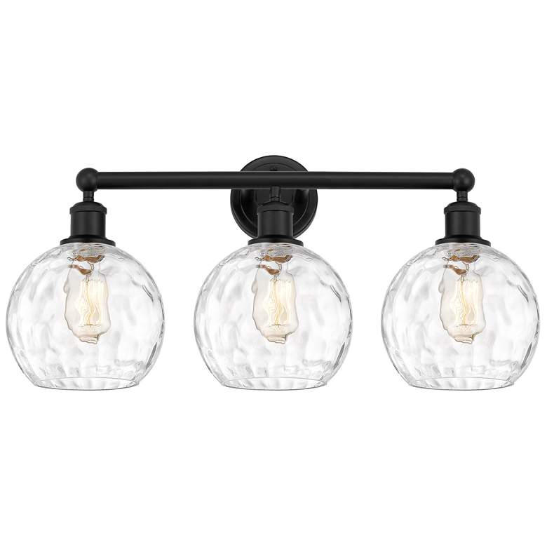 Image 1 Athens 26" Wide 3 Light Matte Black Bath Vanity Light w/ Water Glass S