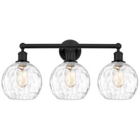 Athens 26" Wide 3 Light Matte Black Bath Vanity Light w/ Water Glass S Athens 26" Wide 3 Light Matte Black Bath Vanity Light w/ Water Glass S